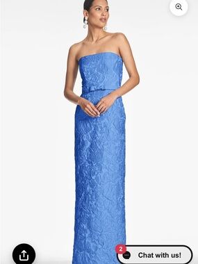 SOPHIA STRAPLESS FLORAL JACQUARD COLUMN GOWN IN BLUE